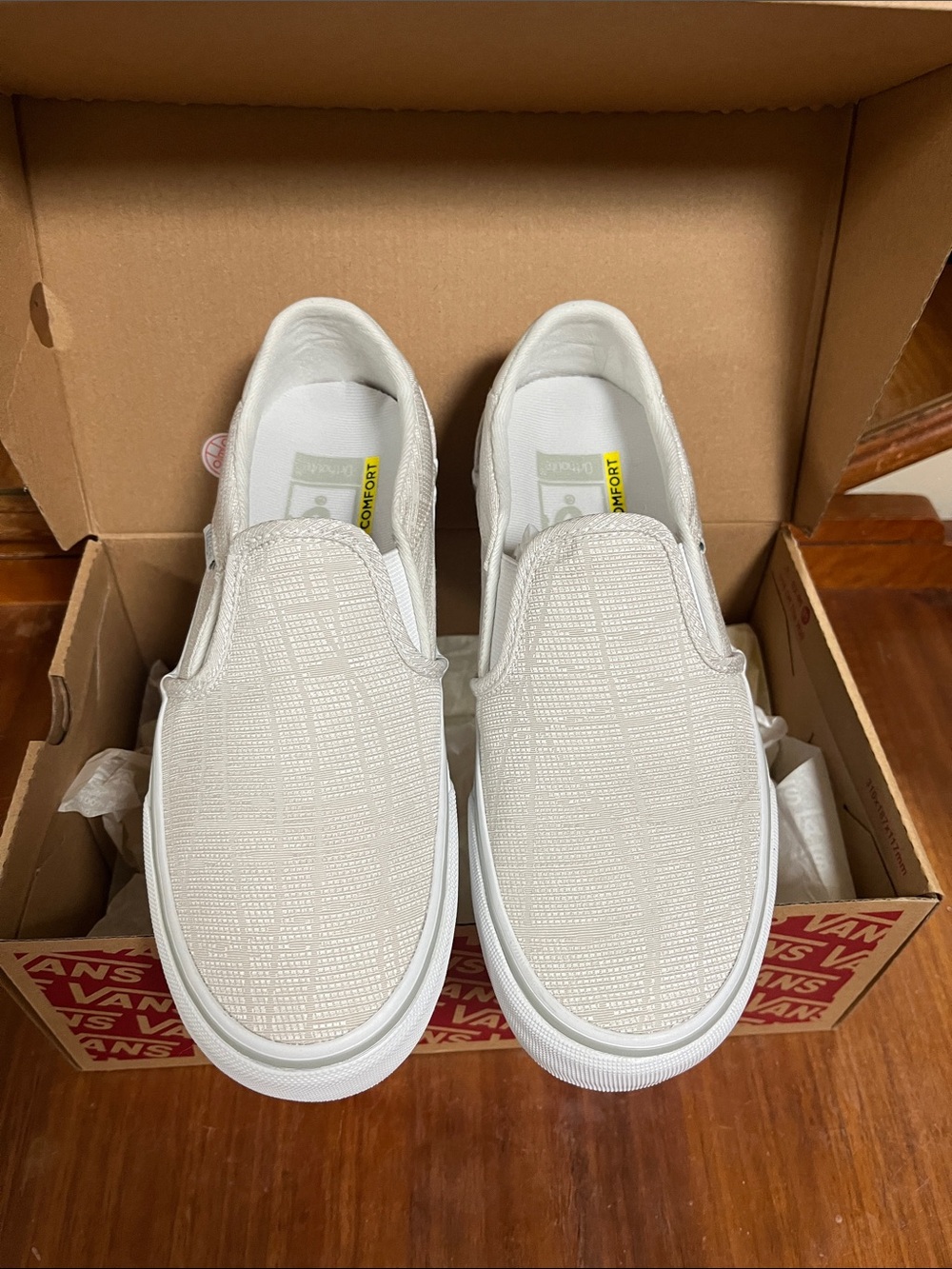 Vans Gray and White Textured Slip-Ons